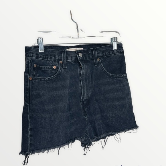 LEVI'S Black Ribcage Wide Leg High Rise Cutoff Jean Shorts Distressed size 30 - Picture 8 of 11